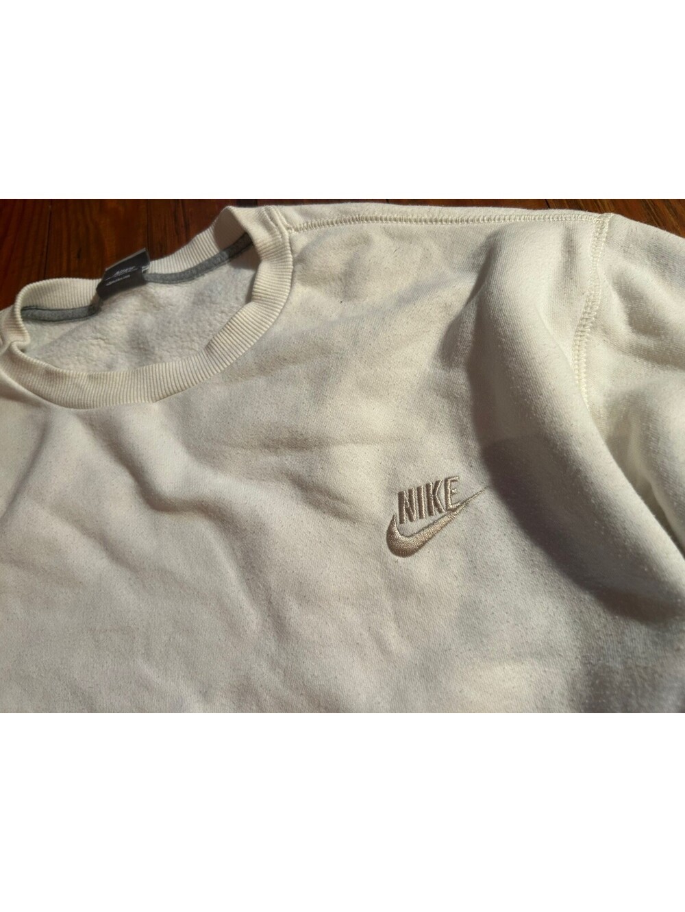 White Cream Embroidered Nike Pullover Crewneck Sweatshirt Sweater Sz XL Vintage